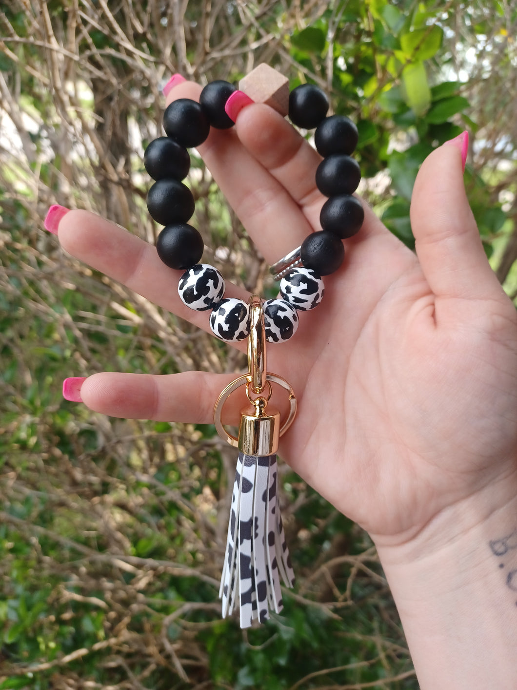 Silicone Wristlet Keychain - Black & White Leopard